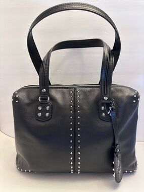 Michael Kors Collection Black Studded Leather Shoulder Bag